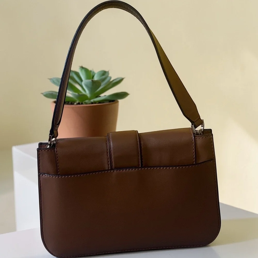 Michael Kors Shoulder Bag Womens Small Luggage Brown Excellent MK Logo Leather‎